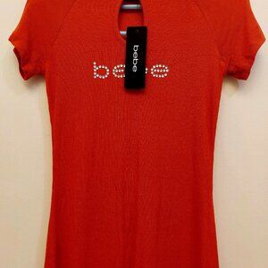 Bebe dress, red short sleeve dress. Keyhole & Bebe logo. New With Tag. Size XS.